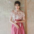 Short-sleeve Maxi Skirt Hanbok Set (floral / Pink)