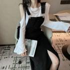 Off-shoulder T-shirt / Denim Side-slit Dress