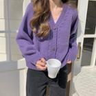 Cable-knit V-neck Cardigan Purple - One Size