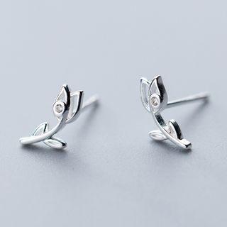 925 Sterling Silver Rose Stud Earring As Shown In Figure - One Size