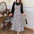 Mock-two Piece Floral Slit Dress