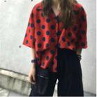 Short-sleeve Dotted Shirt Dark Red - One Size