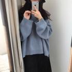 Plain Slit-side Sweater Blue - One Size