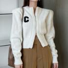 Stand-collar Zip Long-sleeve Cropped Cardigan
