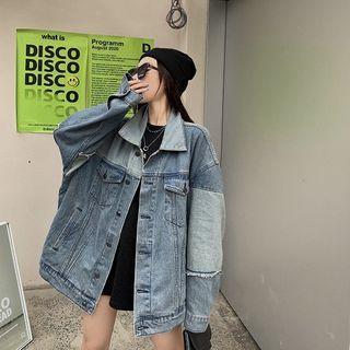 Two-tone Panel Denim Jacket Blue - One Size
