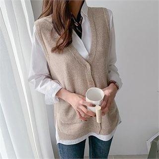 Slit-hem Dip-back Knit Vest