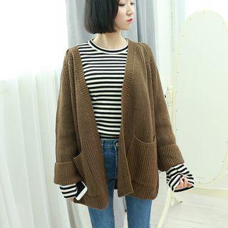 Ribbed Open-front Cardigan