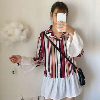 Frilled Hem Striped Shirt