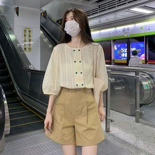 Short-sleeve Double Breasted Blouse / Shorts / Set
