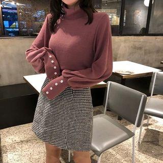 Turtleneck Puff-sleeve Top