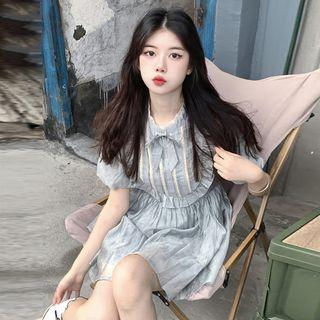 Puff-sleeve Ruffled Lace Trim A-line Dress