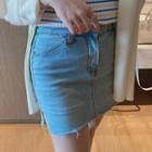 Slit Mini Pencil Denim Skirt