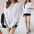 Contrast-trim Drop-shoulder Long-sleeve T-shirt