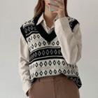 Patterned Sweater Vest Print - Black & White - One Size