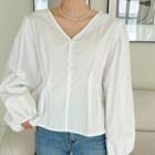 Plus Size Balloon-sleeve Pleated Blouse