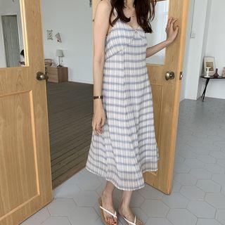 Sleeveless Plaid Chiffon A-line Midi Dress