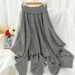 Asymmetric Houndstooth Midi A-line Skirt