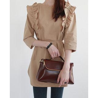 3/4-sleeve Frilled Top With Sash