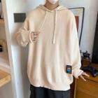 Applique Drawstring Ribbed Knit Hoodie