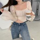 Long-sleeve Square Neck Cropped Blouse