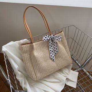Woven Dotted Bow Tote Bag