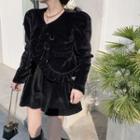Ruffle Trim Velvet Jacket / A-line Skirt