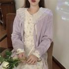 Floral Midi A-line Dress / Tie-strap Knit Cardigan
