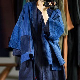Striped Linen Jacket Blue - One Size