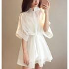 Set: Elbow-sleeve Mini Shirtdress + Spaghetti Strap Dress