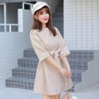 3/4-sleeve Sashed Mini A-line Dress