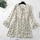 Tie-neckline Ruffled Floral A-line Dress