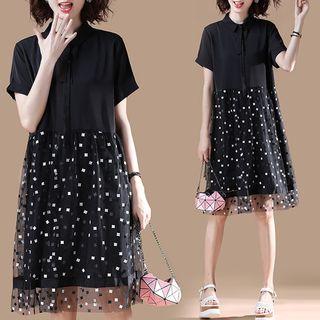 Panel Short-sleeve Midi Skirt