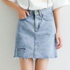 Ripped Washed A-line Denim Skirt