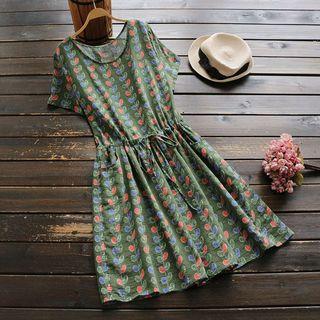 Drawstring Waist Patterned A-line Dress
