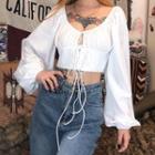 Lace-up Lantern-sleeve Cropped Blouse
