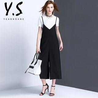 Plain Spaghetti Strap Wide Leg Pinafore Jumpsuit