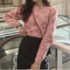 Long-sleeve Print Knit Top Pink - One Size