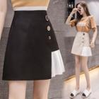 Buttoned Irregular A-line Mini Skirt