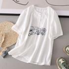 Short Sleeve Bear Embroidered Shirt White - One Size