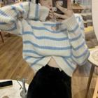 Heart Cut-out Striped Knit Top