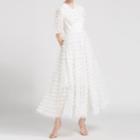 Elbow-sleeve Lace Panel Maxi Dress