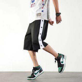 Side-button Two-tone Wide-leg Shorts