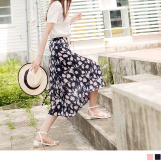 Tie-waist Floral Print Chiffon Midi Skirt