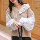 Puff-sleeve Paneled Cable Knit Sweater