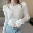 Long-sleeve Cutout Ribbed Knit Cropped Top