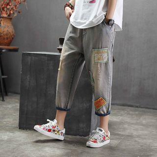 Applique Crop Straight Fit Jeans
