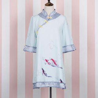 3/4-sleeve Print Chinese Dress