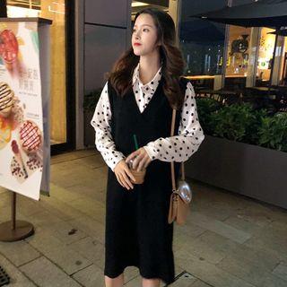 Polka Dot Shirt / Sleeveless Midi Dress