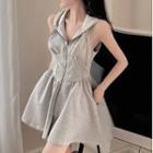 Sleeveless Hooded Zipped Mini A-line Dress Gray - One Size