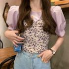 Short-sleeve Blouse / Spaghetti Strap Floral Print Blouse